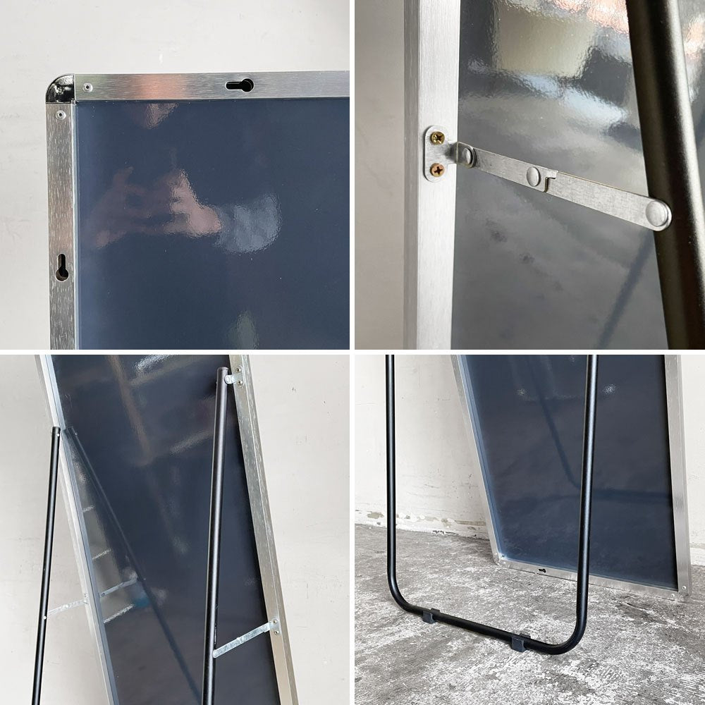 モダンデザイン Modern design ヘアライン シルバー フレーム スタンドミラー 姿見 鏡 H160cm シンプルデザイン ■