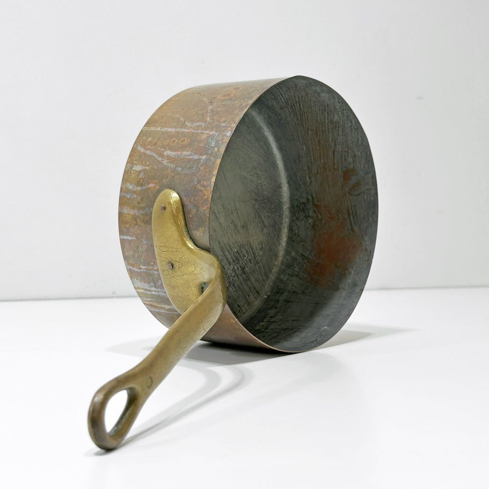 ビンテージ コッパー 片手鍋  vintage copper pan ソースパン 銅鍋 真鍮ハンドル 20cm フラワーベース フランス ブロカント  ●