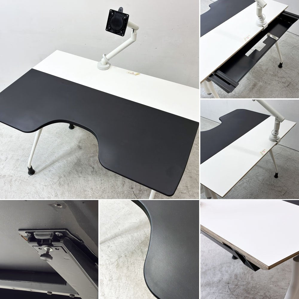 ハーマンミラー Herman Miller エンベロップデスク Envelop Desk スライド天板 & 高さ調節機能 ビル・スタンフ ジェフ・ウェバー モニターアーム付き B ●