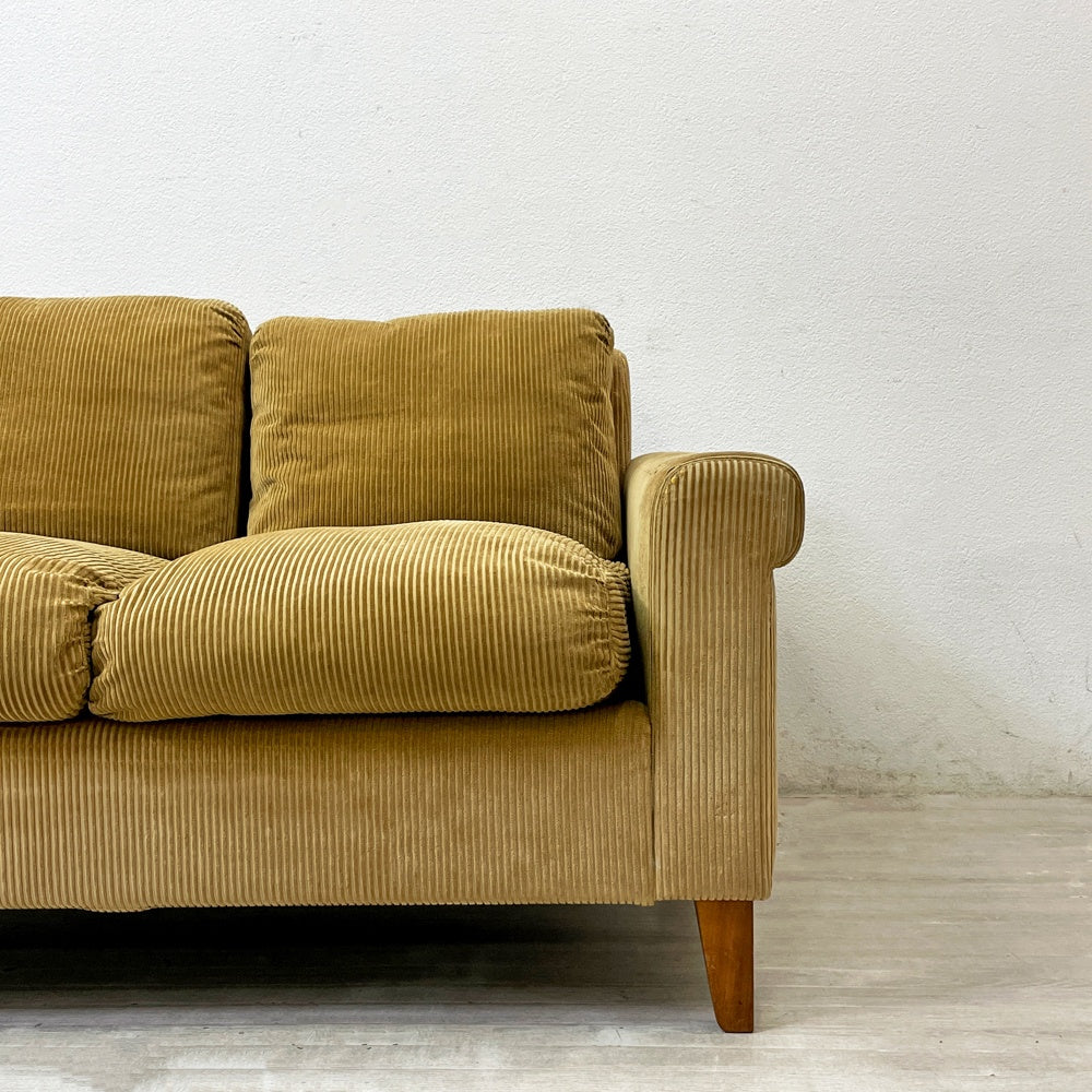 トラックファニチャー TRUCK FURNITURE FKソファ SOFA トリム TRIM 3シーター F-21 グリーンコーデュロイ ウォールナット無垢材 定価￥440,000- ●
