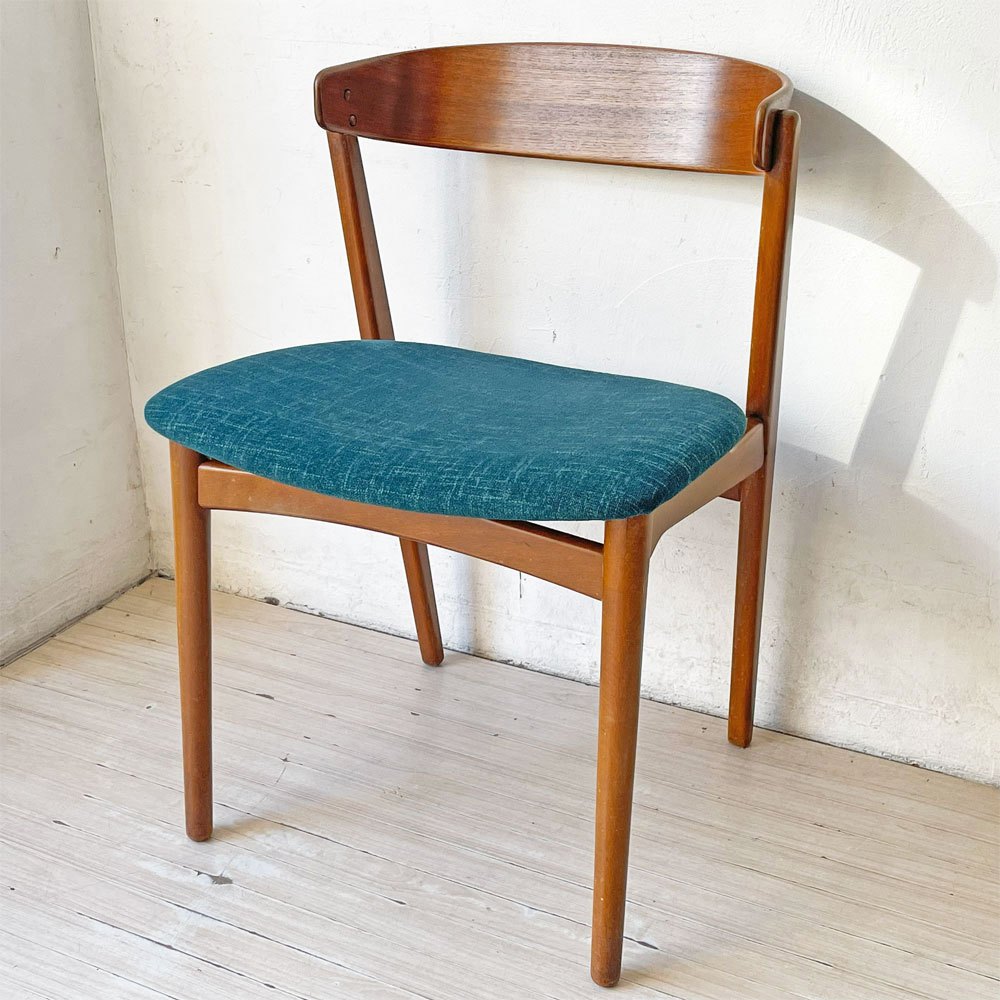 デンマークビンテージ Danish Vintage チーク材 ダイニングチェア ハーフアーム プライウッド ファブリック 北欧家具 A ★