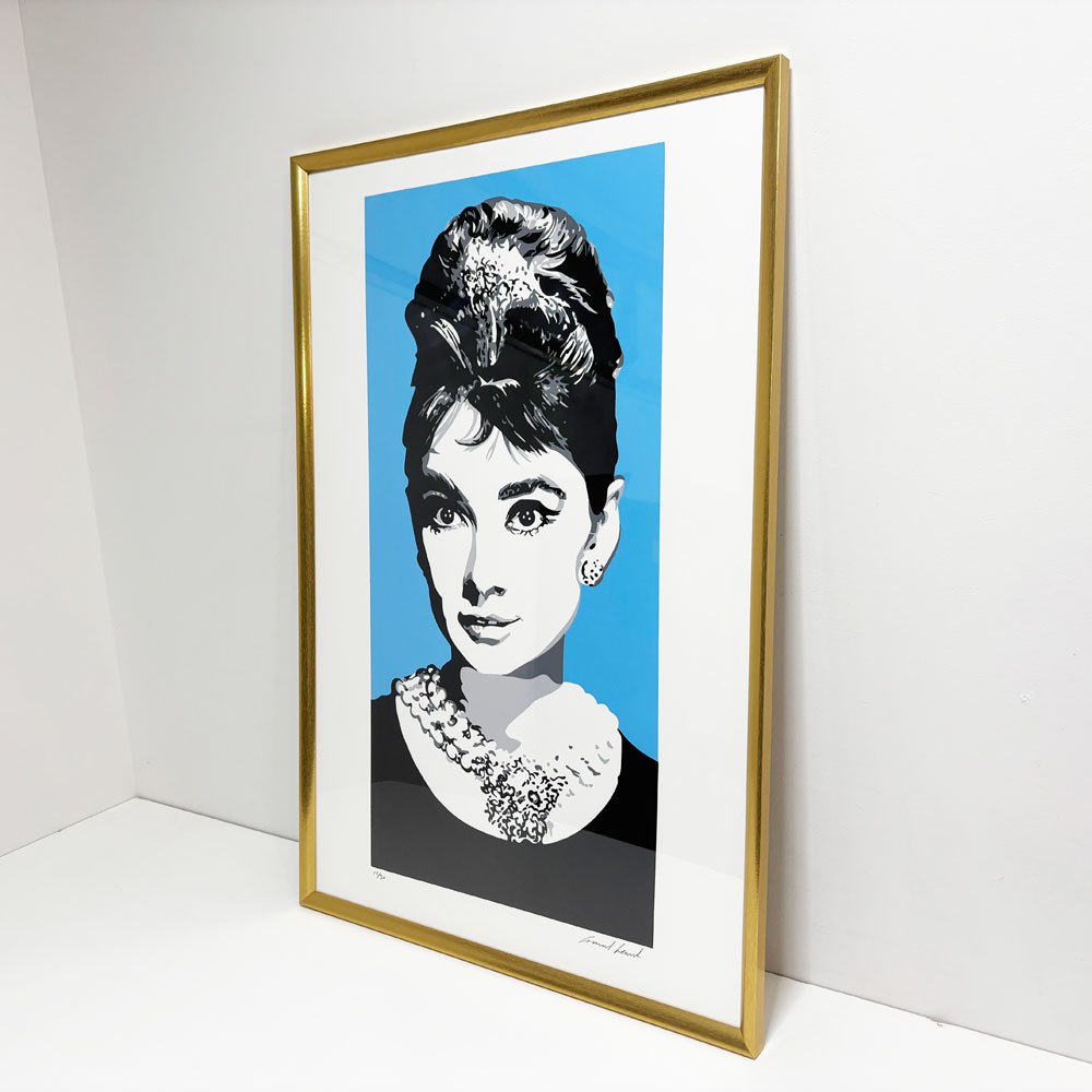 コンラッドリーチ CONRAD LEACH オードリー・ヘップバーン Audrey Hepburn シルクスクリーン アートフレーム ポスター ポップアート 12/30 希少 40×81cm(スクリーンサイズ) 額装品 ブルー ●