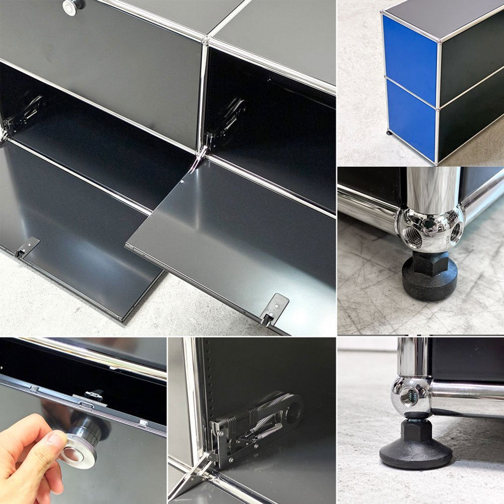 ユーエスエムハラー USMハラー USM Haller モジュラーファニチャー キャビネット シェルフ 2列2段 ドロップダウンドア×4 ブラック×ブルー W152㎝ 参考定価￥351,007- 展示品 ●