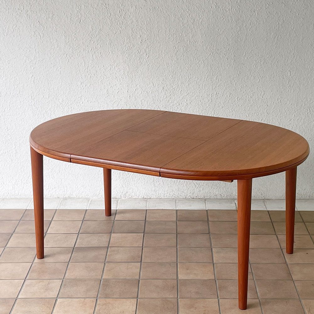 青林製作所 チーク無垢材 ラウンド ダイニングテーブル エクステンション 幅105-155cm ジャパンビンテージ ◇