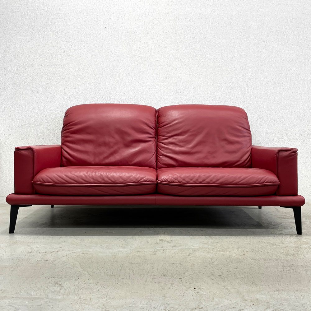 シリッグ W.SCHILLIG 二人掛け ソファ レッド レザー 本革 スチールレッグ W193cm ドイツ モダンデザイン 〓
