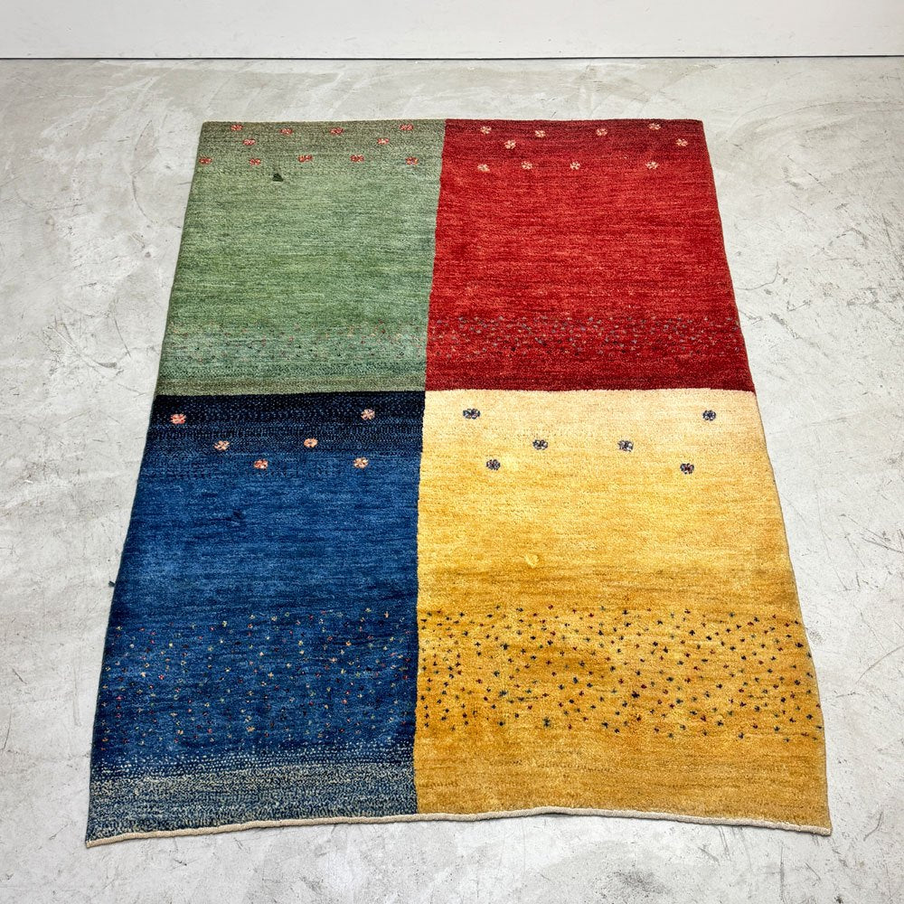 イラン ギャッベ GABBEH ラグ ウール 絨毯 カーペット 花モチーフ マルチカラー 赤 青 黄 緑 146×200cm●