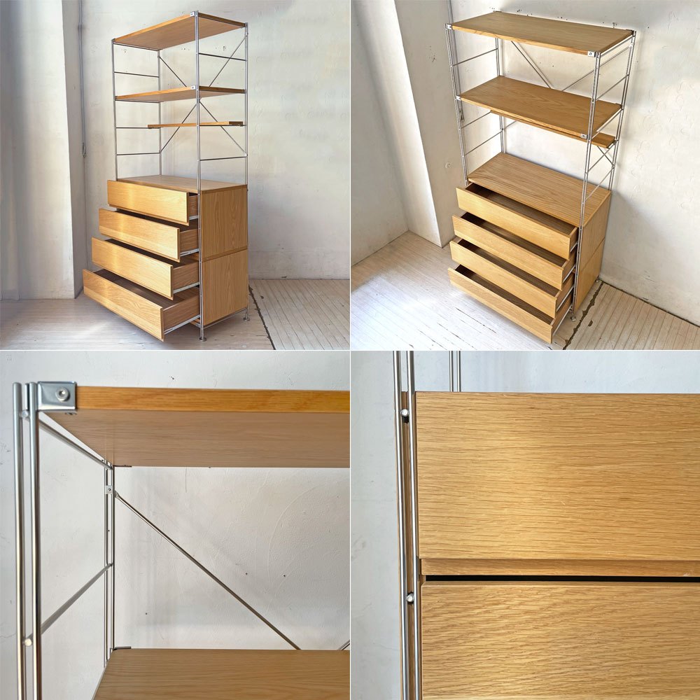 無印良品 MUJI ステンレスユニットシェルフ オーク材 棚3枚 2段引出し2個 小棚 収納家具★