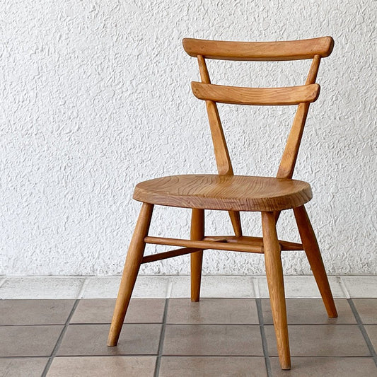 アーコール Ercol ダブルバックチェア イエロードット スタッキング スクールチェア エルム材 英国 UKビンテージ ◇