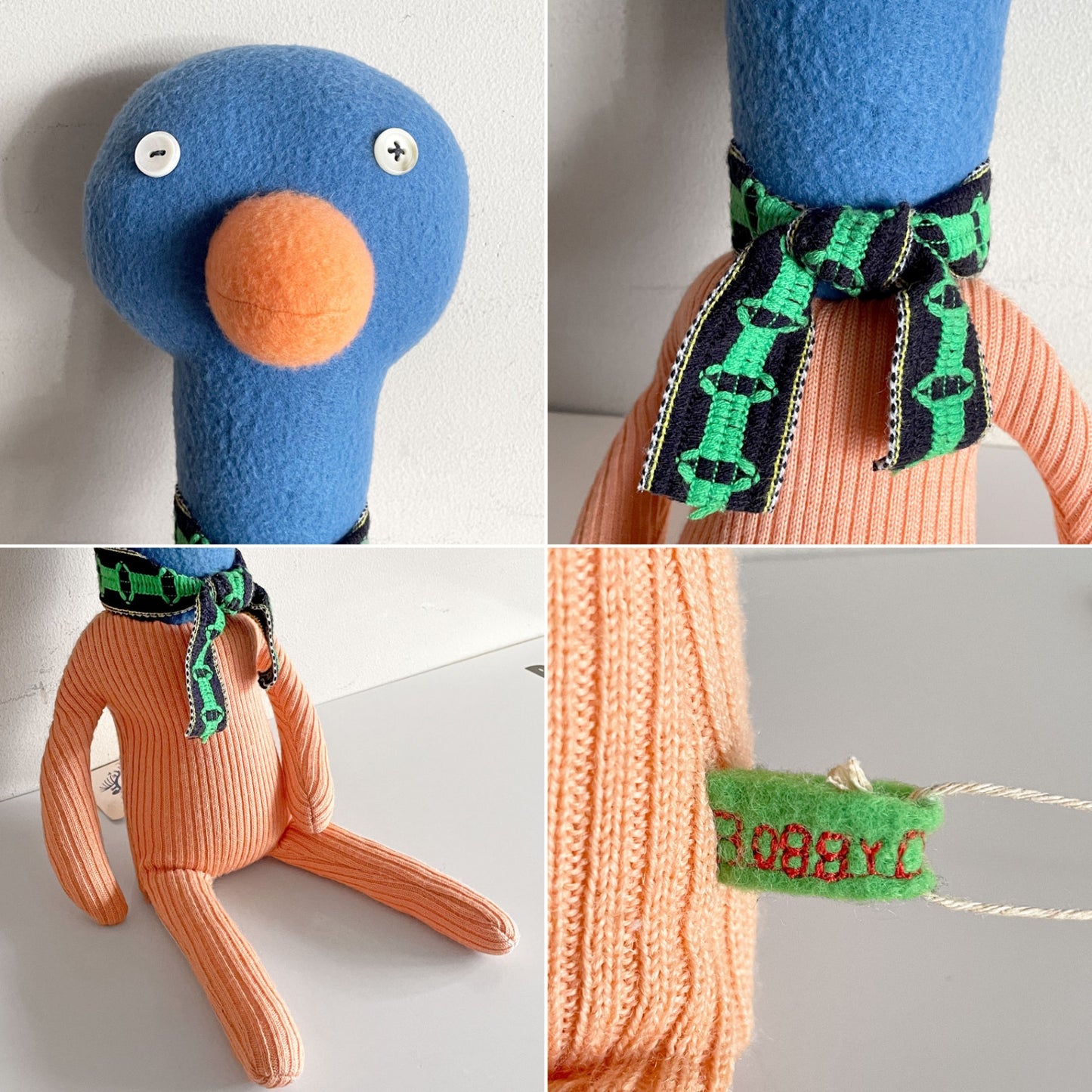 ボビーダズラー BOBBY DAZZLER 鳥のぬいぐるみ ブルー×オレンジ ハンドメイドドール 人形 H46.5cm イギリス ■