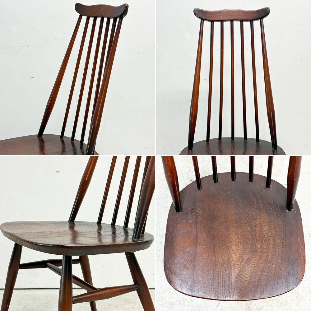 アーコール Ercol ゴールドスミス ダイニングチェア コロニアル ハイバック スティックバック エルム材 UKビンテージ 英国家具 ●