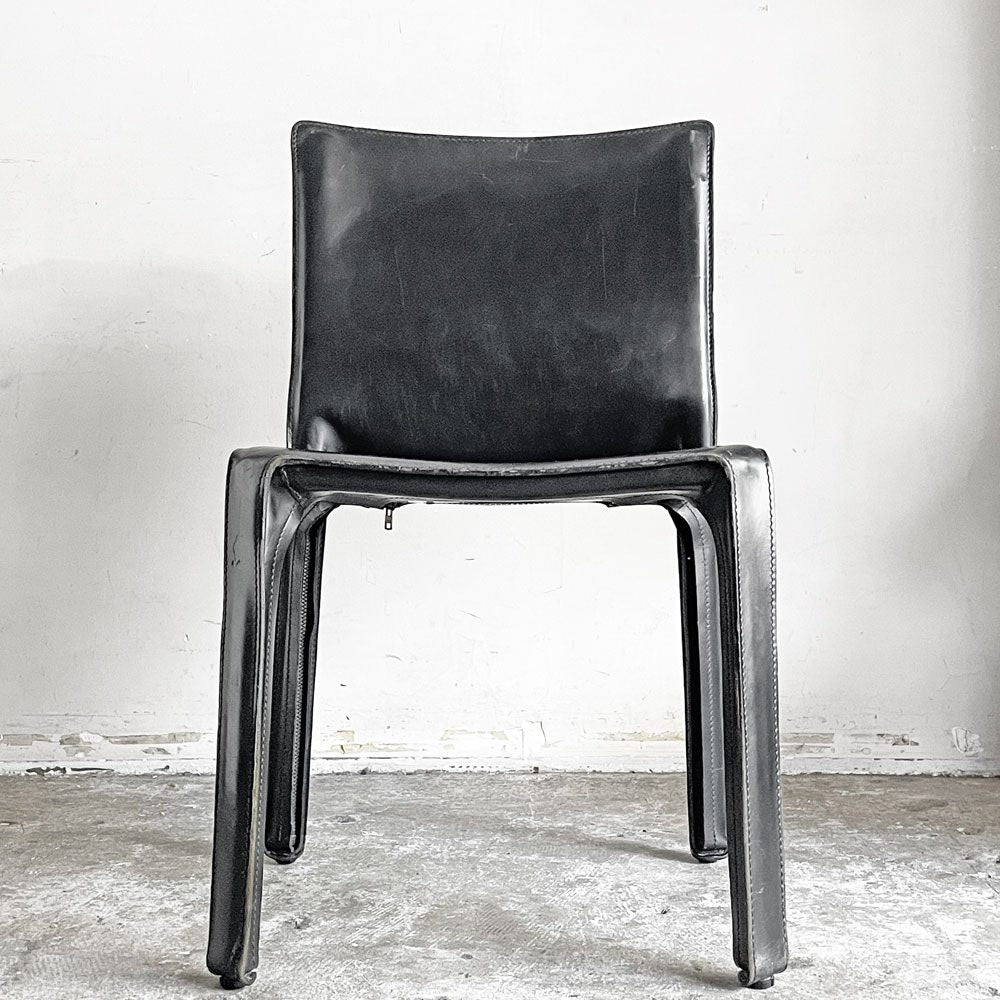 カッシーナ Cassina キャブチェア 412 CAB CHAIR アームレス 本革 ブラック マリオ・ベリーニ MoMA イタリアンモダン B ■