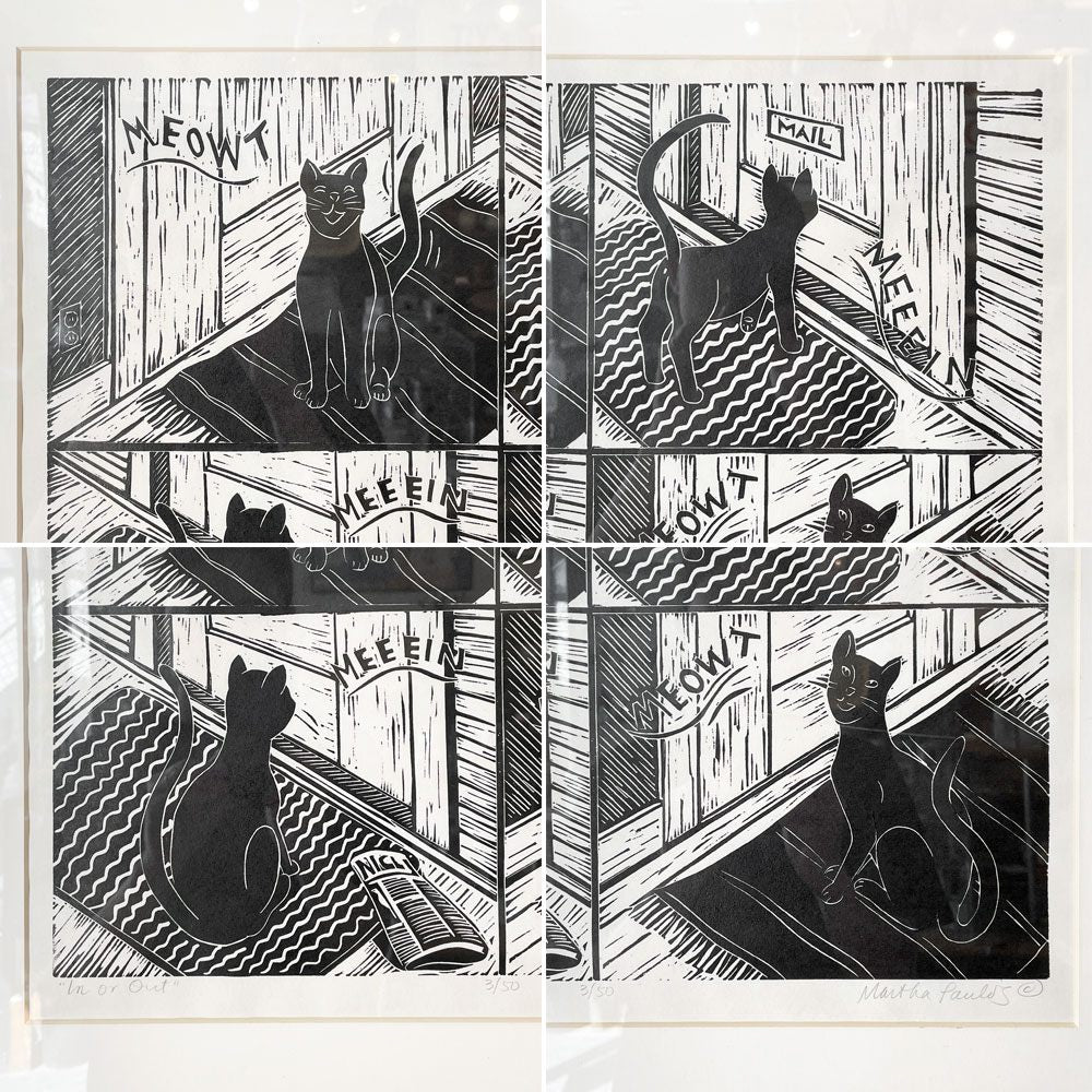 マーサ・パウロス Martha Paulos インオアアウト In or Out リノカット版画 60×50cm ハンドサイン入り 3/50 額装品 アメリカ ◎