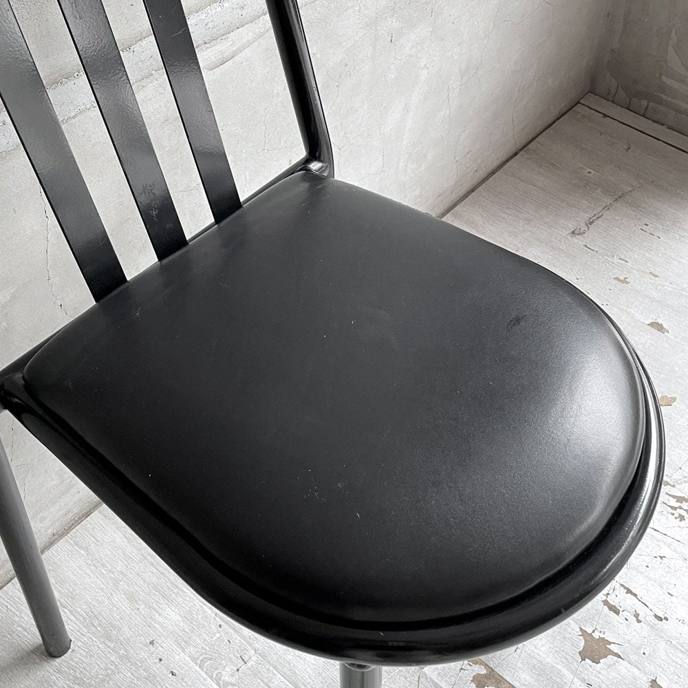 フランスビンテージ French Vintage ステヴァンチェア Stevens Chair モデルC Model C ブラック レザー クッションシート ロベール・マレ＝ステヴァンス 刻印有 A ♪