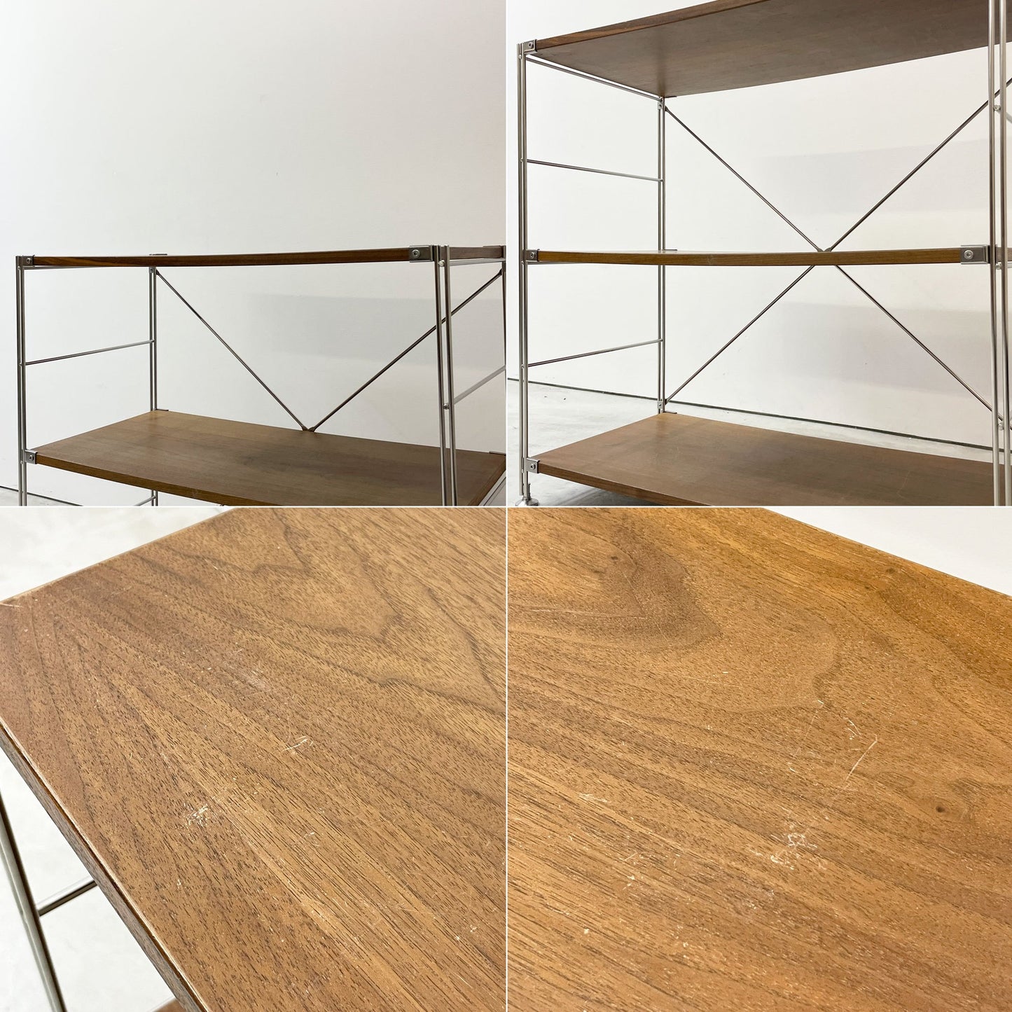 無印良品 MUJI ステンレスユニットシェルフ ワイド ウォールナット材 小 W86 H83cm 1列3段  本棚 飾り棚 収納棚 ●