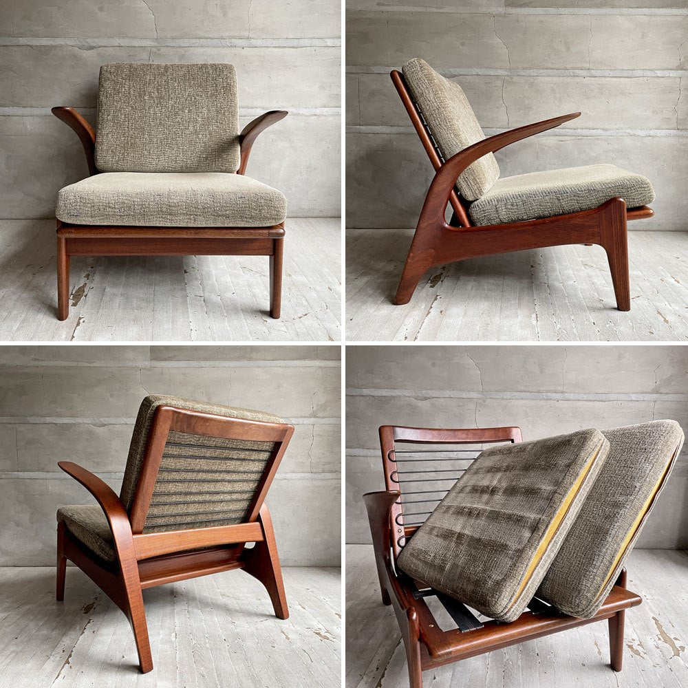 ギムソン＆スレーター Gimson & Slater ローバックラウンジチェア 1Pソファ チーク無垢材 Rolf Rastad & Adolf Relling ワイヤースプリング UKビンテージ ♪
