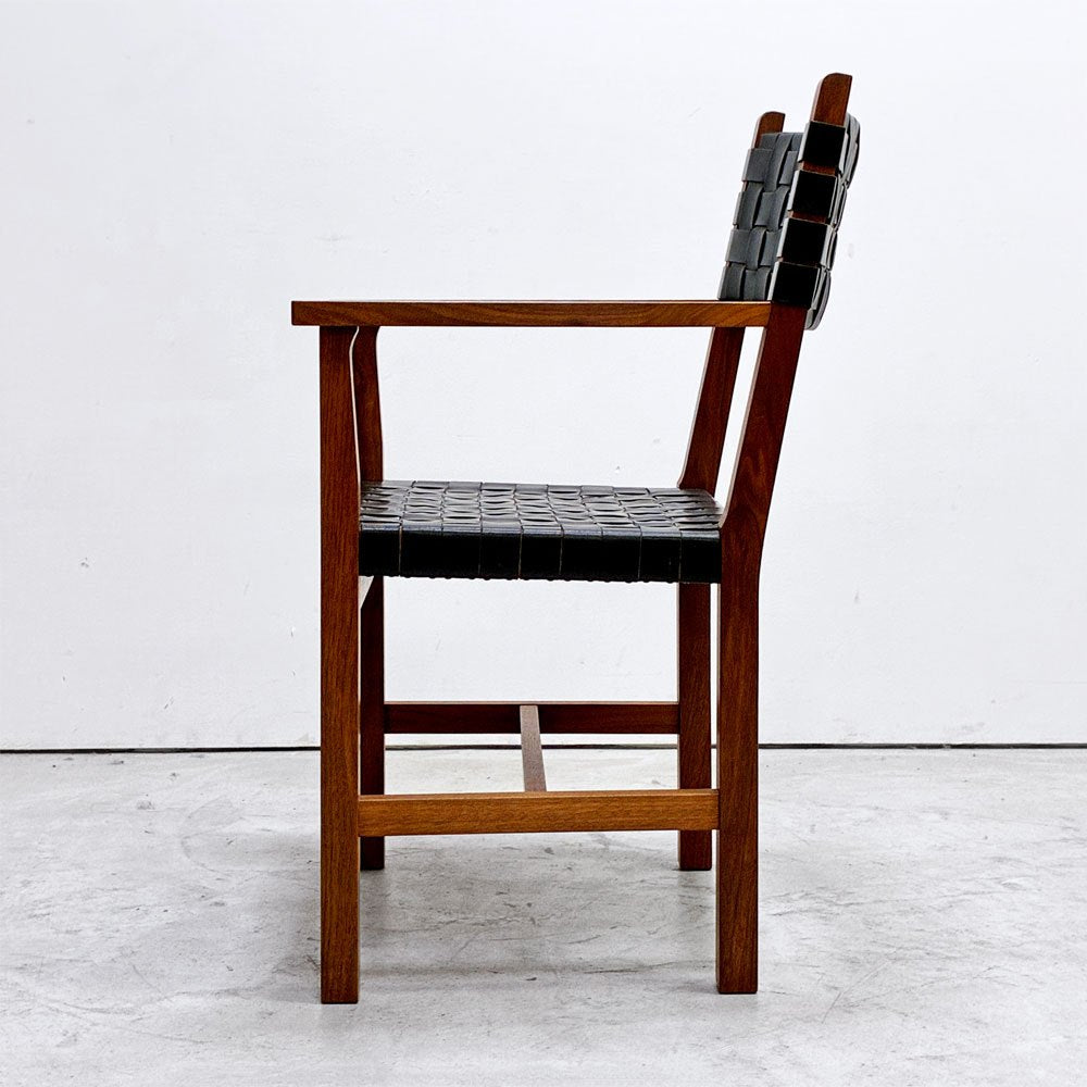 北の住まい設計社 KITANOSUMAISEKKEISHA ラスティック チェア RUSTIC CHAIR アームチェア レザー 本革  ブラック カエデ x ナラ材 廃番 C ●