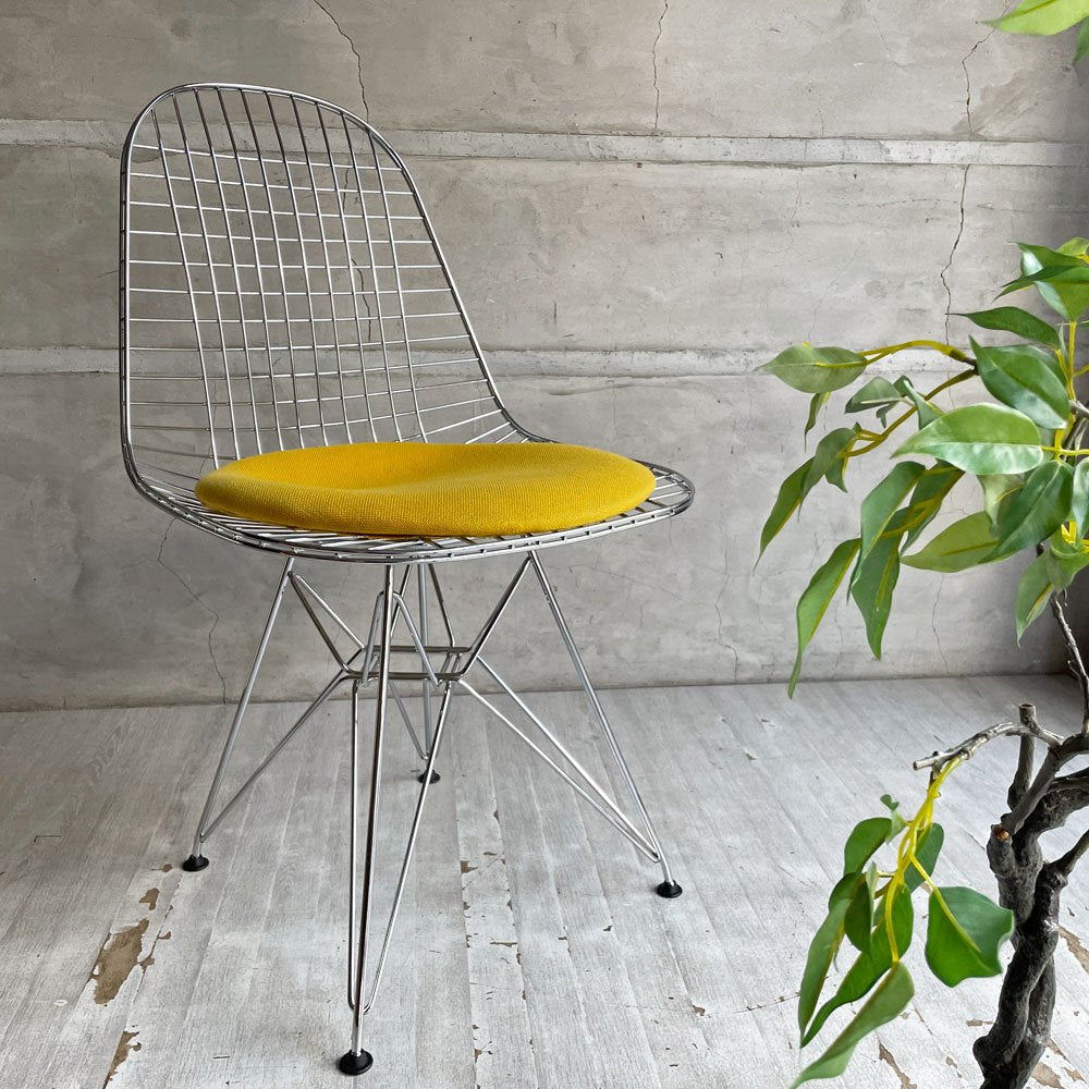 ヴィトラ vitra ワイヤーチェア Eames Wire Chair DKR5 エッフェルベース シートパッド付 イエローカラー C&R イームズ ミッドセンチュリー ♪
