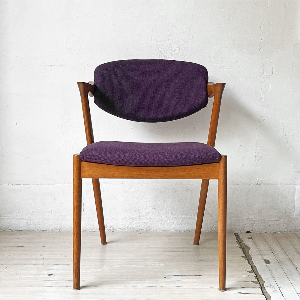 スコウ・アンデルセン Schou Andersen No.42 ダイニングチェア ハーフアーム オーク材 ファブリック張替え済み パープル カイ・クリスチャンセン 北欧 デンマークビンテージ ★