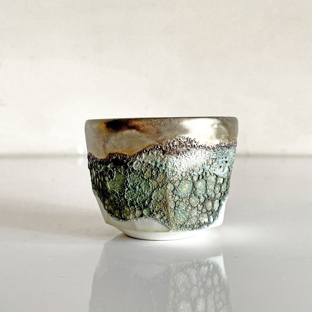 福村龍太 白銀彩 ぐい吞み 半磁器 Φ6.5×H5cm 日月窯 陶芸 現代作家 A ■