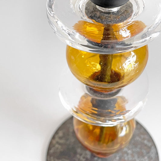 ボダ BODA Erik Höglund エリック・ホグラン 2連 オニオン ガラスキャンドルホルダー ラウンドベース アンバー 60's ビンテージ スウェーデン 北欧雑貨 ■