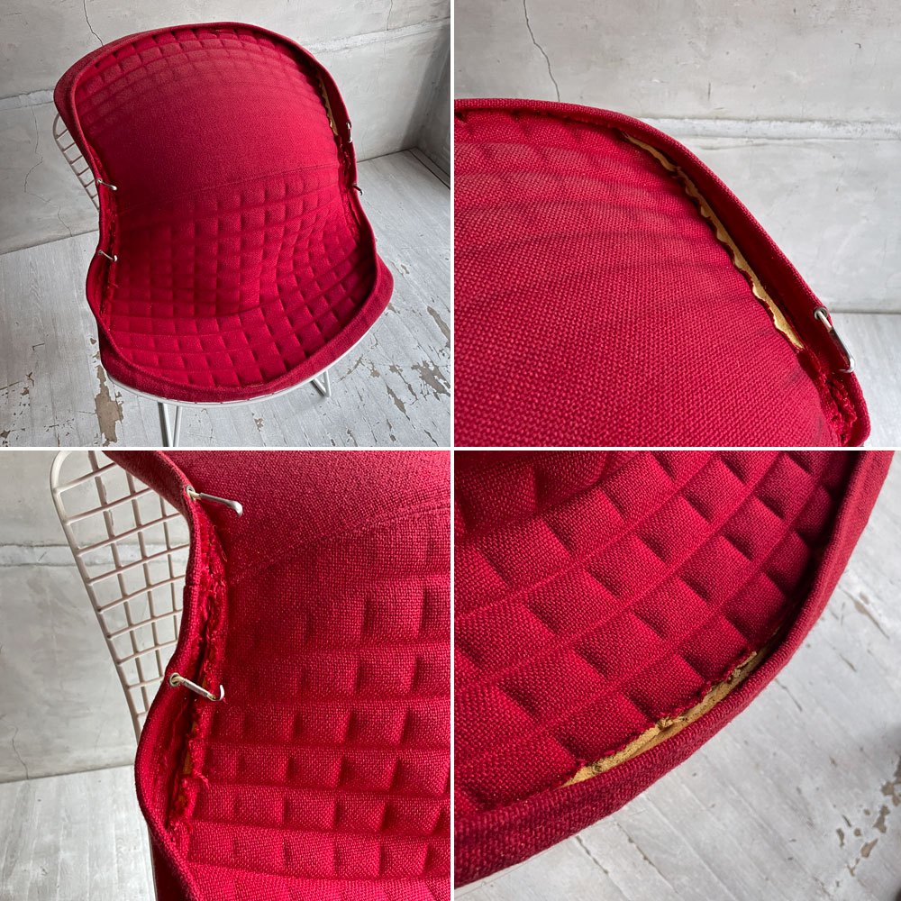 ノル Knoll 420 サイドチェア ワイヤーチェア ダイニングチェア ホワイト × レッド ファブリック フルカバー仕様 ハリー・ベルトイア ミッドセンチュリー ビンテージ ♪