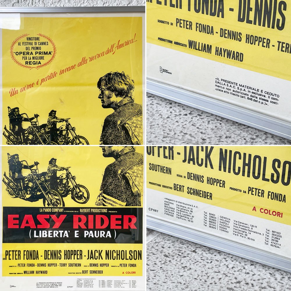 ビンテージ Vintage イージーライダー ポスター イタリア版 デニス・ホッパー ピーター・フォンダ 額装品 ◇