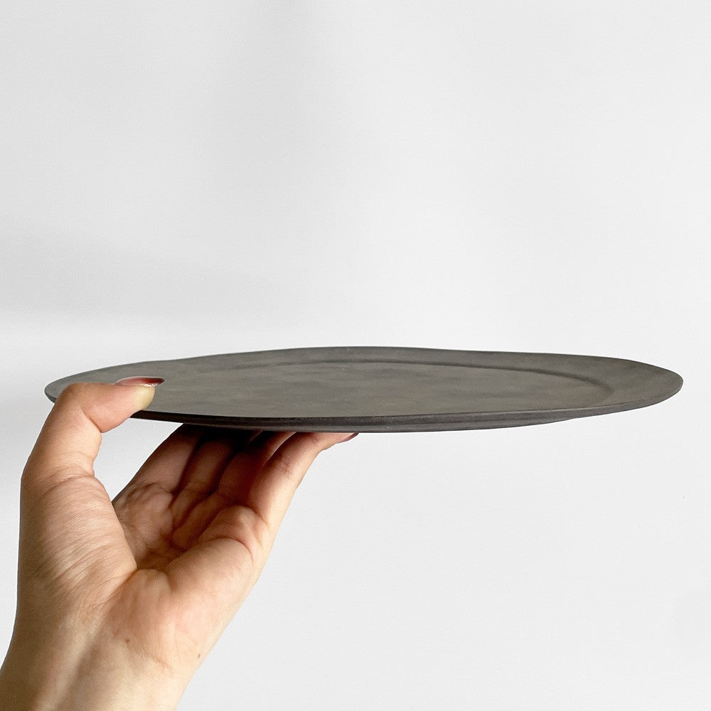 吉田次朗 ラウンドプレート 平皿 リムプレート ホワイトグレー Lサイズ Φ28.5cm 陶器 現代作家 B ■