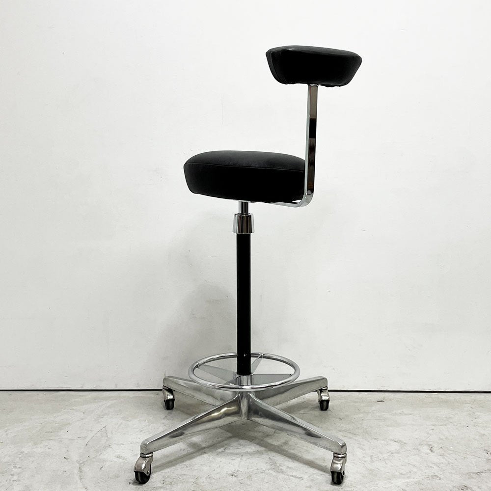 ハーマンミラー Herman Miller AO-1シリーズ パーチ Perch ワークチェア ドラフティングスツール 本革 ブラックレザー 昇降 ビンテージ ジョージネルソン 座面張替済み ●