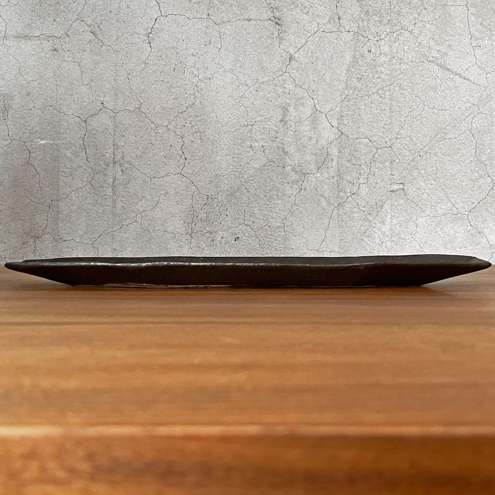 安福由美子 錆八角長方皿 大 W38.5cm 現代作家 ♪