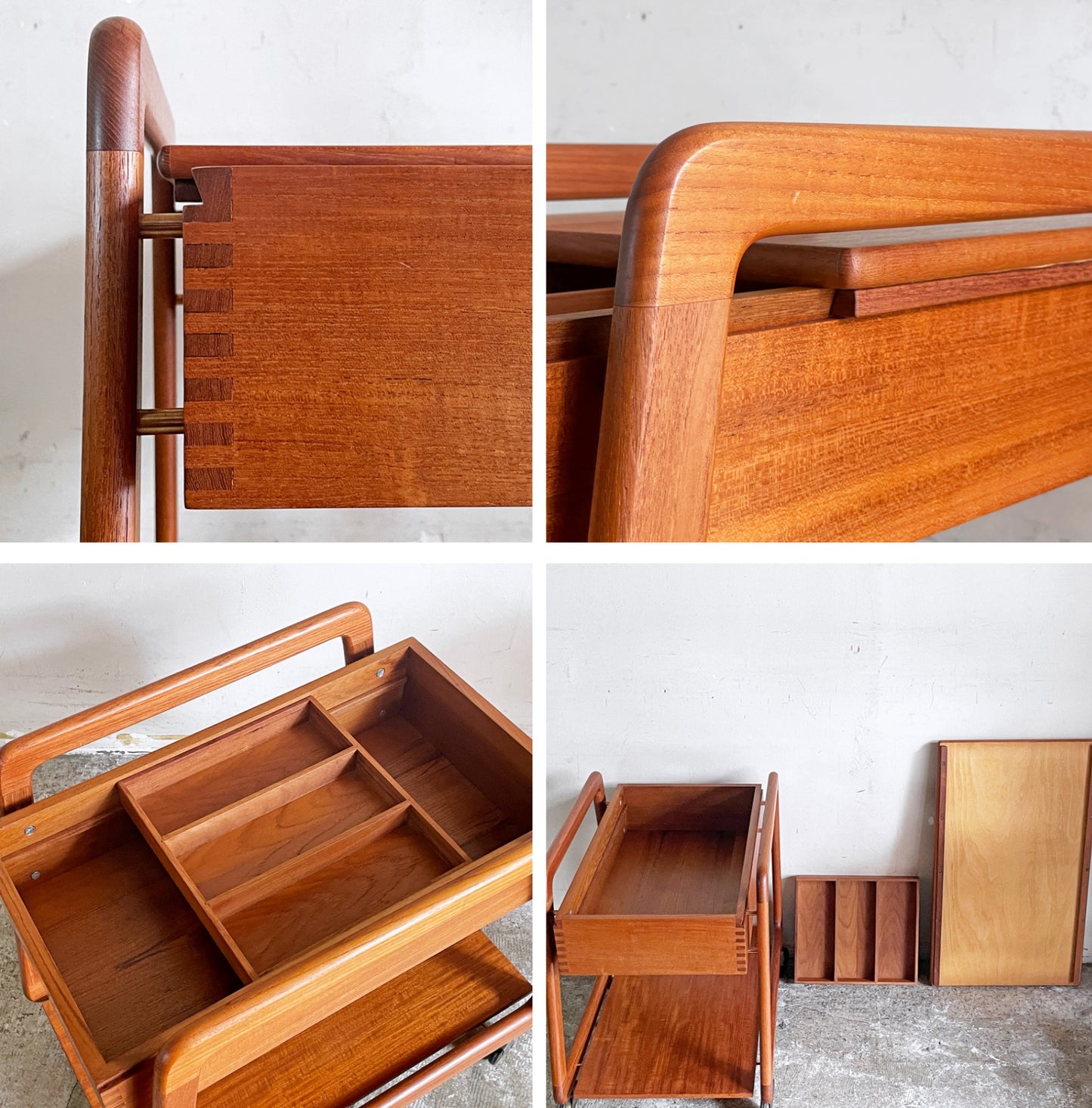 シカモブラー Sika Mobler ビンテージ vintage ソーイングワゴン トロリー キャスター付き チーク材 デンマーク 北欧家具 ■