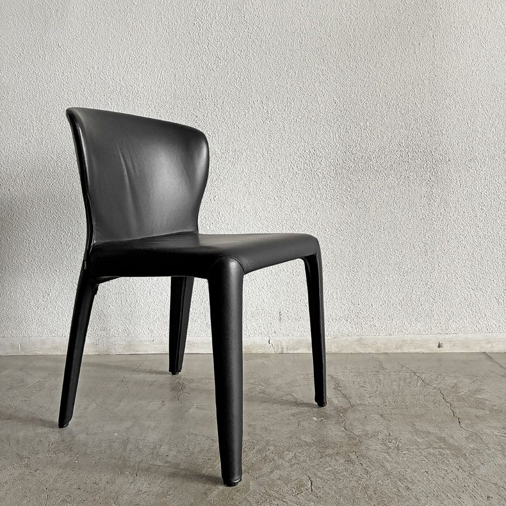 カッシーナ Cassina オラ 369 HOLA アームレスチェア ダイニングチェア 本革 ブラックレザー ハンス・ウェッツスタイン イタリア 定価￥418,000- 〓