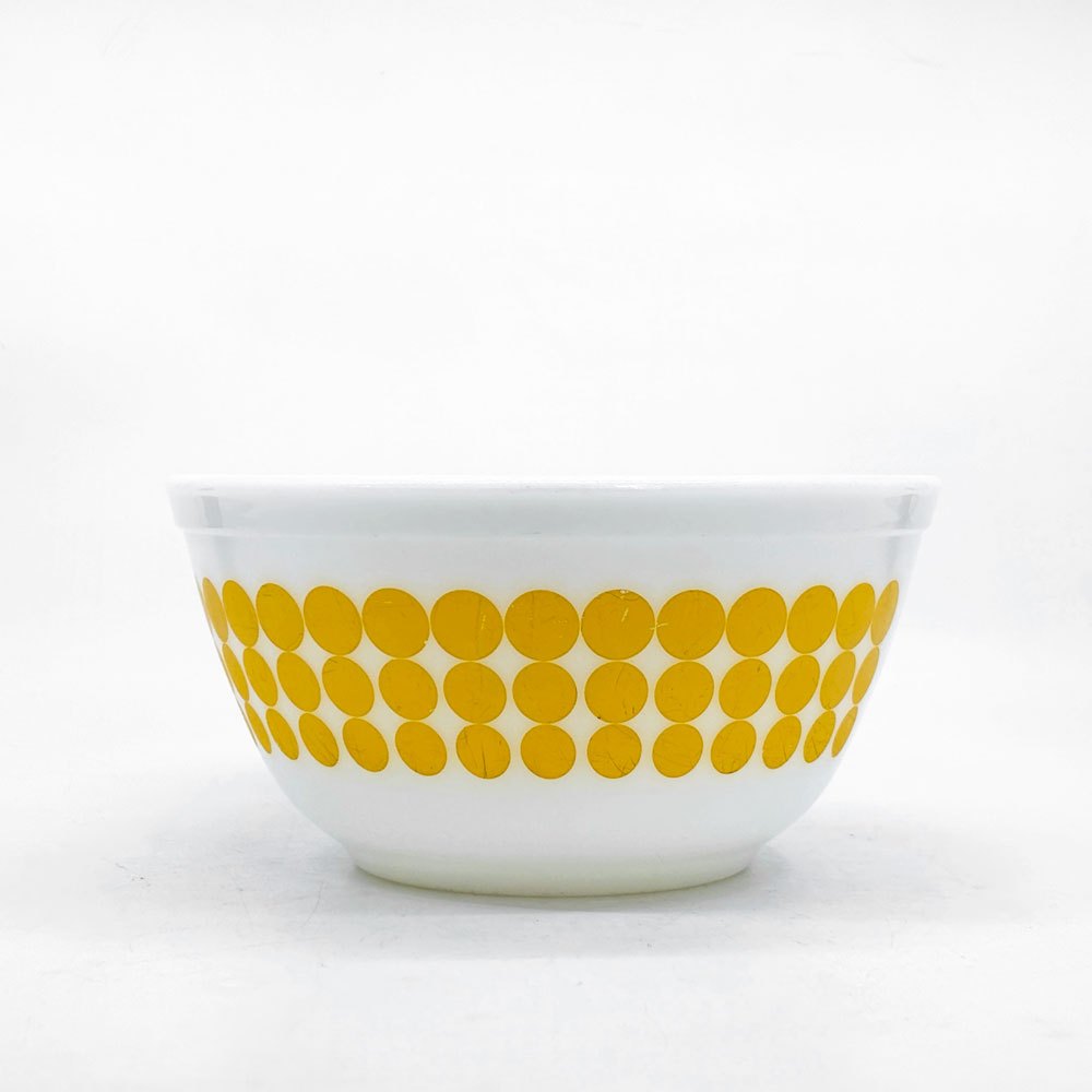 オールドパイレックス OLD PYREX ニュードット ミキシングボウル Φ18.5cm ホワイト イエロー 耐熱ミルクガラス USビンテージ ●