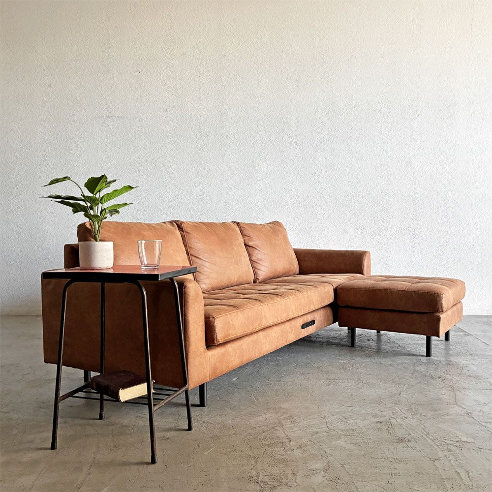 ジャーナルスタンダードファニチャー j.s.F ピーエスエフカウチソファ PSF COUCH SOFA 3人掛けソファ＆オットマン レザー調  W210cm コンセント＆USB充電口付 定価￥165,000- 〓