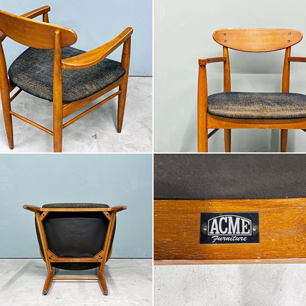 アクメファニチャー ACME Furniture トラッセル アームチェア TRESTLES ARM CHAIR ダイニングチェア ウォールナット ファブリックシート USビンテージスタイル 現状品 B ◎