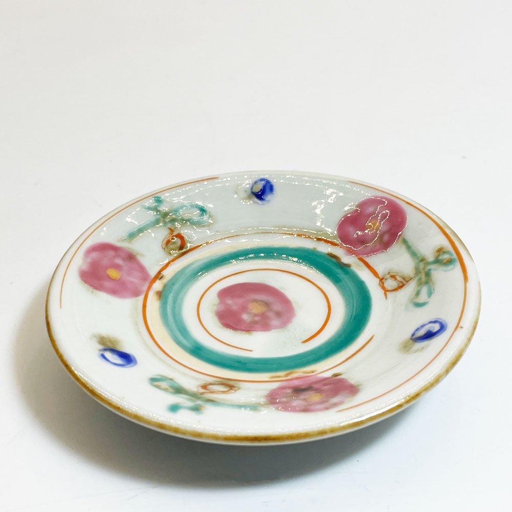 伊藤聡信 Akinobu Ito 色絵 3寸皿 小皿 白磁 花模様 Φ9.5cm 現代作家 ★