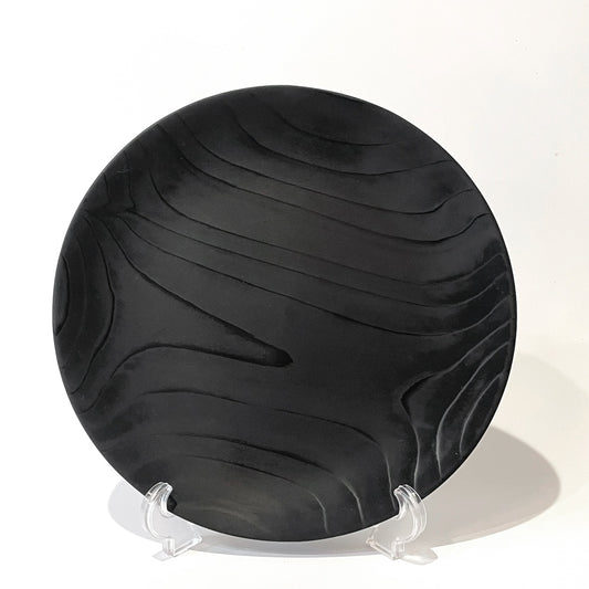 佐藤木材容器 KACOMI カコミ 八寸 黒 秋田杉 ガラス塗装仕上 木製プレート 無垢 丸皿 未使用保管品 ★