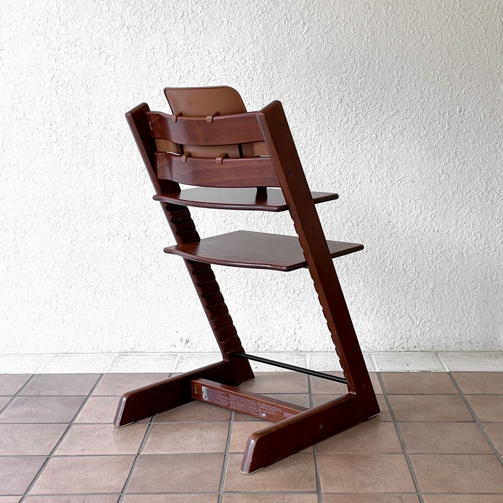 ストッケ STOKKE トリップトラップ TRIPP TRAPP ベビーチェア キッズチェア ブラウン S/N3～ 高さ調整可 木製ガード レザーベルト プラスチック背もたれ ノルウェー ◇