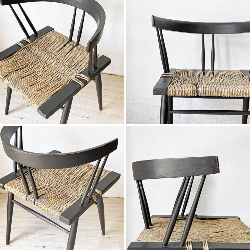 ジョージ・ナカシマ George Nakashima グラスシートチェア GRASS SEATED CHAIR ローズウッド材（シッソ）インド NID 60`s ビンテージ ★