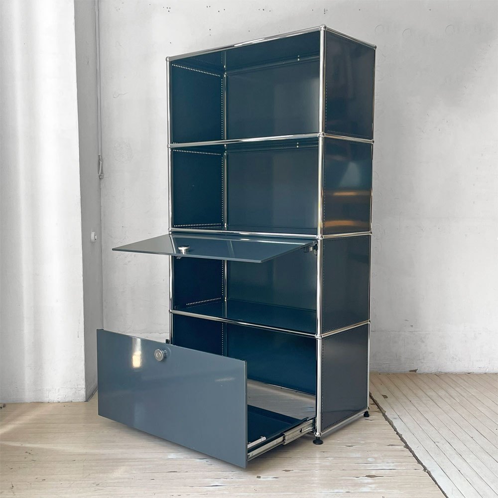 ユーエスエムハラー USMハラー USM Haller キャビネット シェルフ 1列4段 フリップアップドア エクステンションドア アントラサイト H144  ★