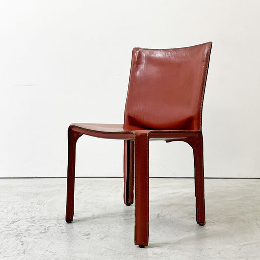 カッシーナ Cassina キャブチェア 412 CAB CHAIR アームレス 最高級本革 赤茶 マリオ・ベリーニ MoMA 永久展示品 イタリアモダン A ●