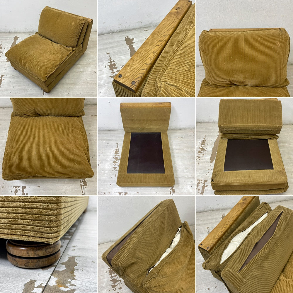 トラックファニチャー TRUCK FURNITURE HNSOFA 1Pソファ 1-SEATER+コーナーテーブル CORNER TABLEセット ナラ材 無垢材 F-21 グリーンコーデュロイ 参考価格約￥734,800- ●