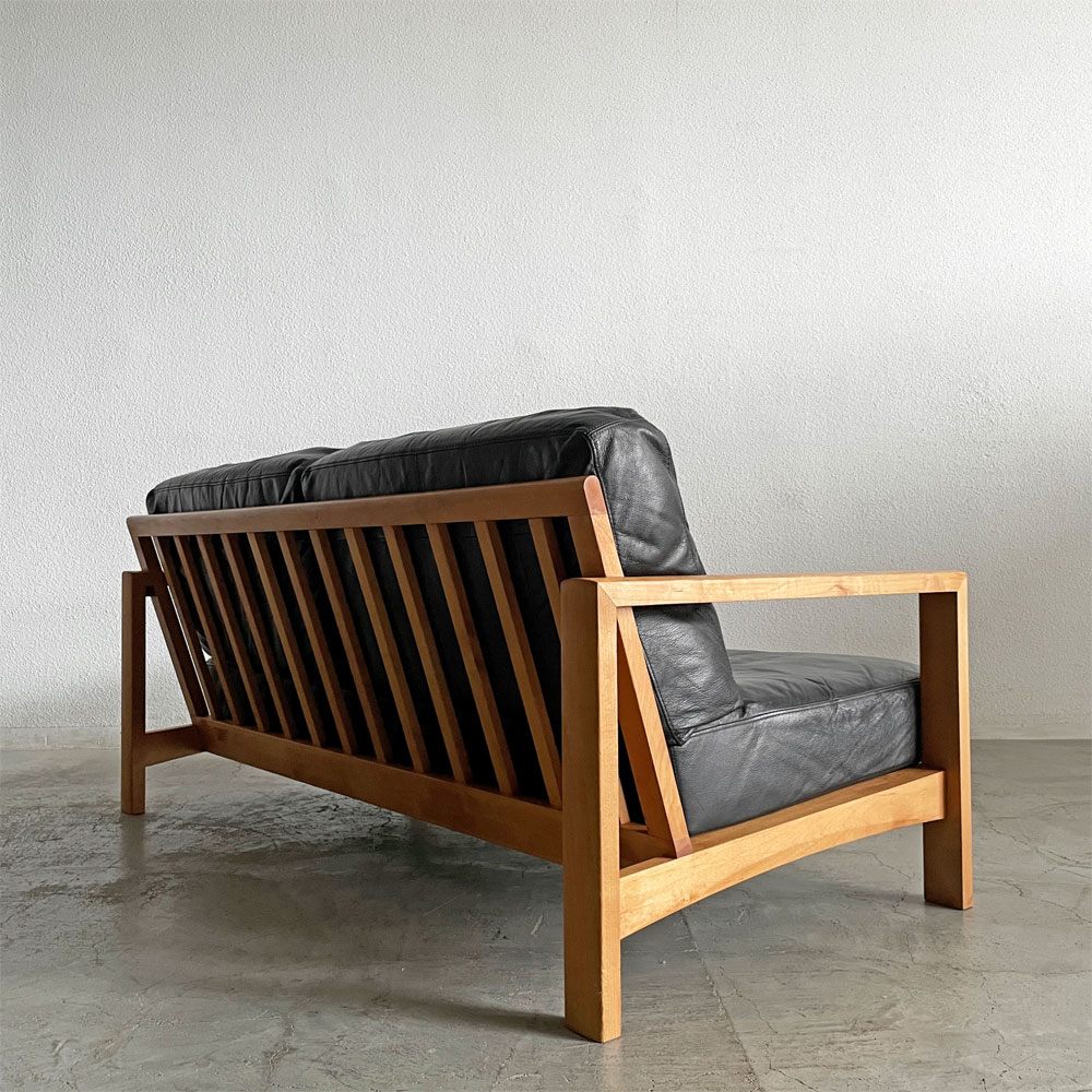 朝日木材加工 ASAHIWOOD ボスコ BOSCO エーボスコ A-BOSCO 2人掛けソファ W161cm チェリー無垢材 本革 ブラックレザー アクタス取扱 〓