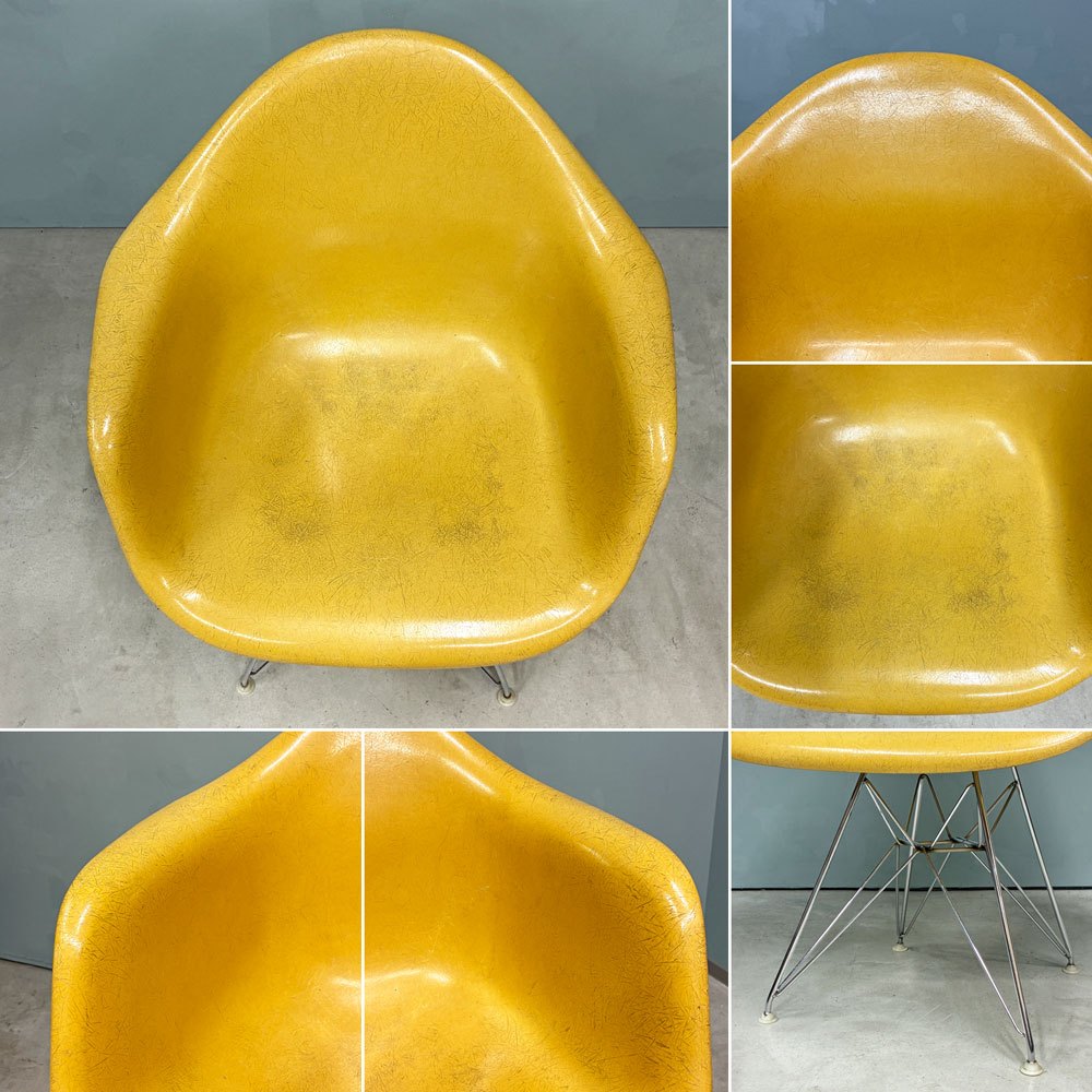 ハーマンミラー Herman Miller アームシェルチェア セカンド 2nd FRP エッフェルベース マスタードカラー ヨーロッパ仕様 イームズ ◎