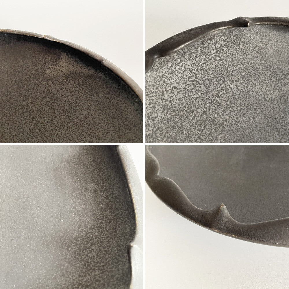 木下和美 輪花鉢 -蕾- 深皿 大鉢 Lサイズ 黒釉 磁器 22cm 現代作家 A ■