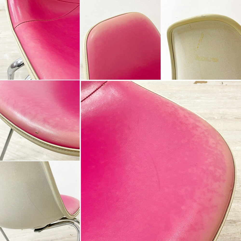 ハーマンミラー Herman Miller サイドシェルチェア サード 3rdビンテージ PVCレザー FRP製 スタッキングベース イームズ D ●