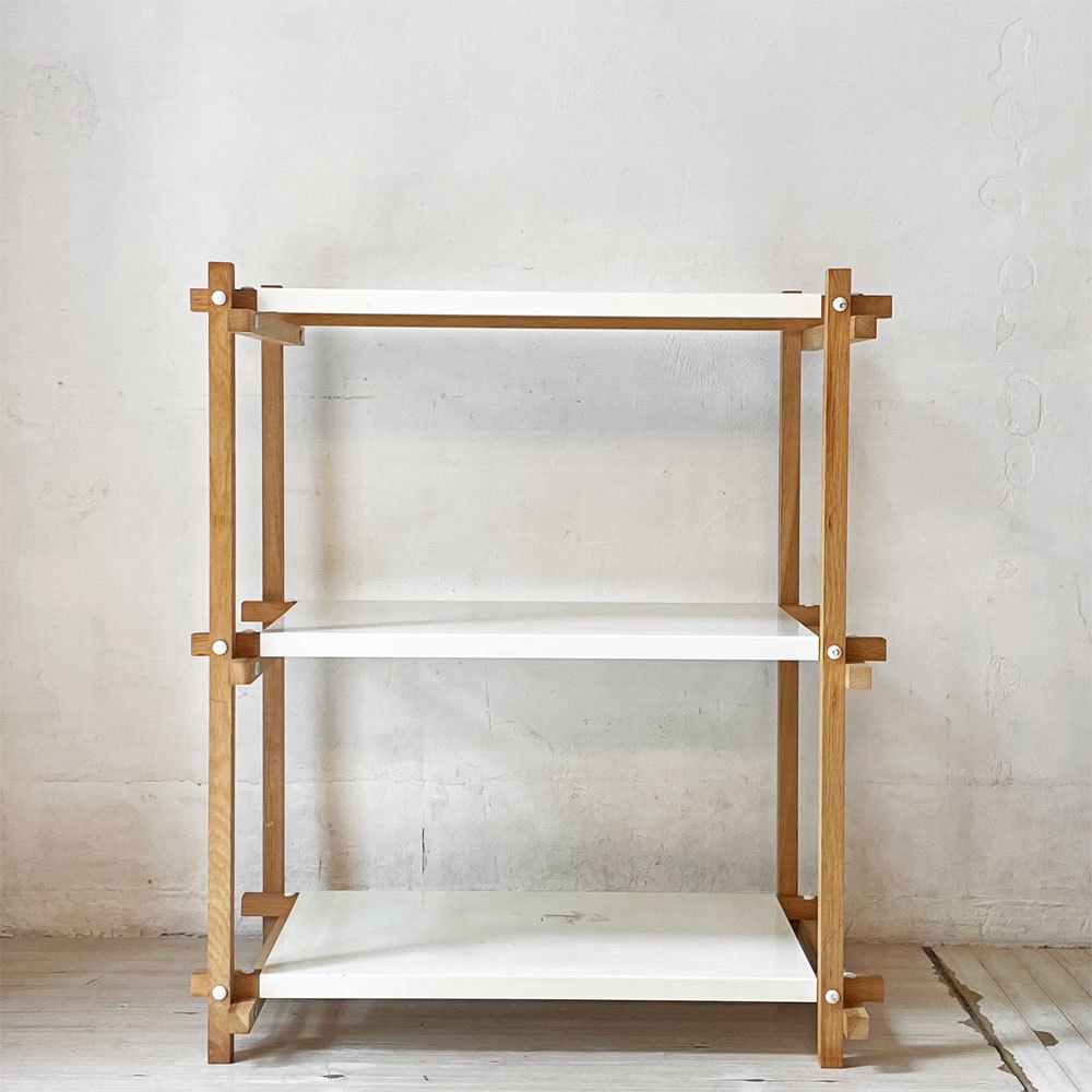 ヘイ HAY WOODY SHELVING 2.0 COLUMN LOW シェルフ オーク材×スチール オープンシェルフ 飾り棚 ホワイト 北欧 デンマーク 定価￥61,600- ★