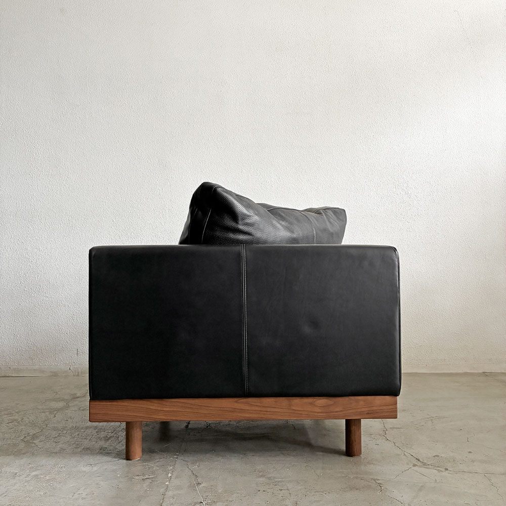マスターウォール MASTERWAL デニッシュグランデ DANISH GRANDE SOFA コーナーソファ W93cm ウォールナット無垢材 本革 ブラックレザー 定価￥495,000- 展示品 〓