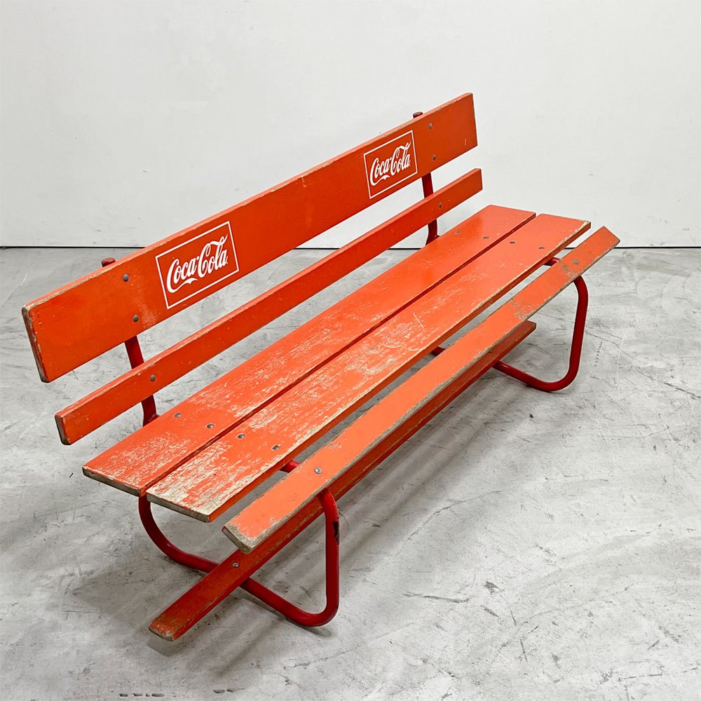 コカ・コーラ Coca-Cola 木製ベンチ 長椅子 ロゴ入り レッド 昭和レトロ W150cm 店舗什器 ビンテージ Vintege ●