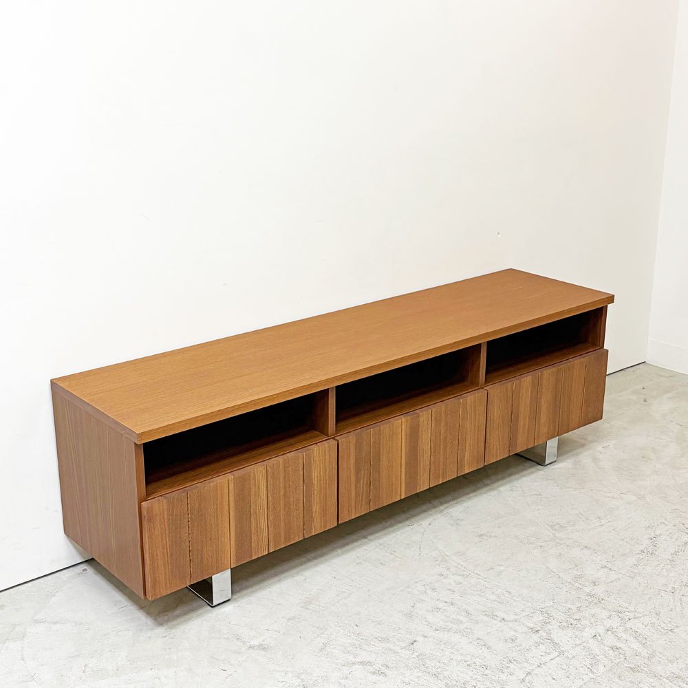 ウニコ unico ストラーダ STRADA AVボード テレビボード ニレ材×ステンレス 3ドロワー ローボード TVキャビネット ダークブラウン 廃番 ●