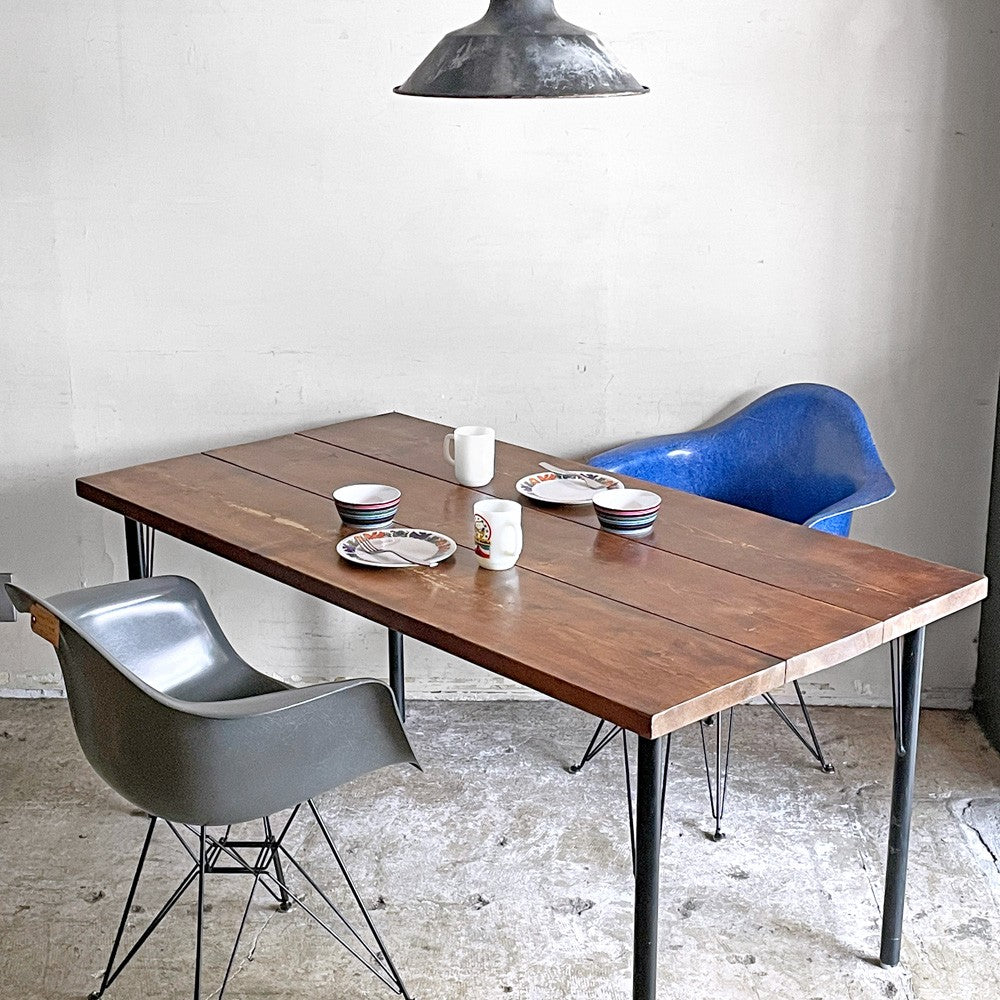 インダストリアル Industrial Design ダイニングテーブル 無垢材天板×スチールレッグ 幅150cm 工業系 店舗什器 ■